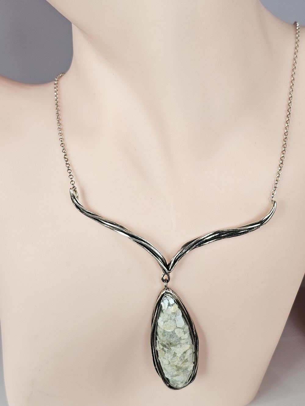 Authentic Roman Glass Necklace In Sterling Silver 20" - Picture 7 of 7